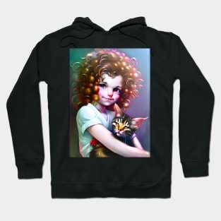 Adorable girl with cat - Modern digital art Hoodie